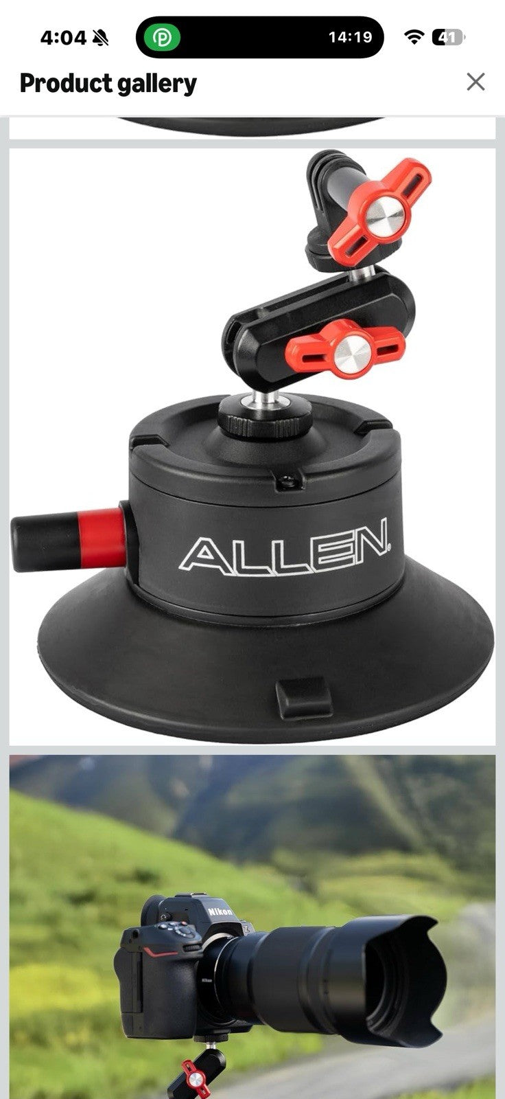 Allen Smart Suction SNAP Camera Mount, Model SB-03, Compatible with DSLR