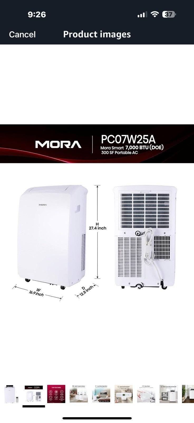 PC07W25A Portable Air Conditioner, 7,000 BTU, White