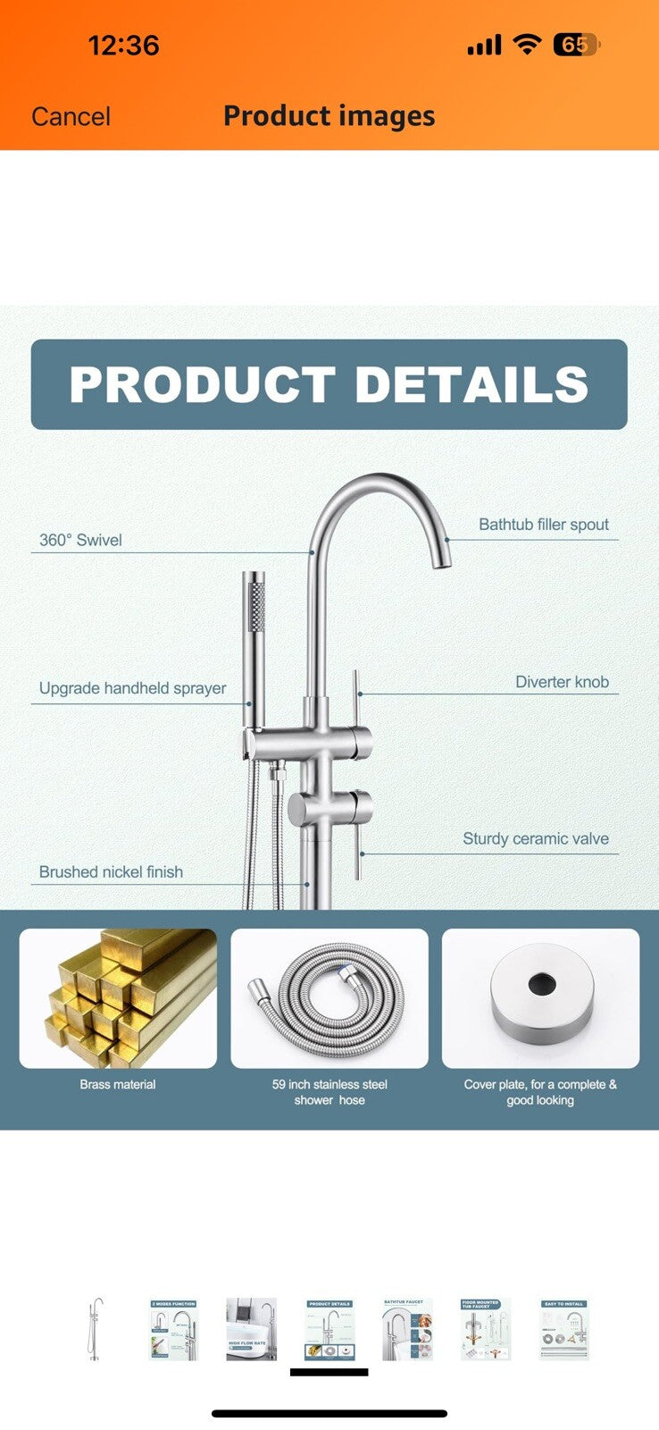 Freestanding Bathtub Faucet Brushed Nickel, Floor Mount Tub Filler, High 