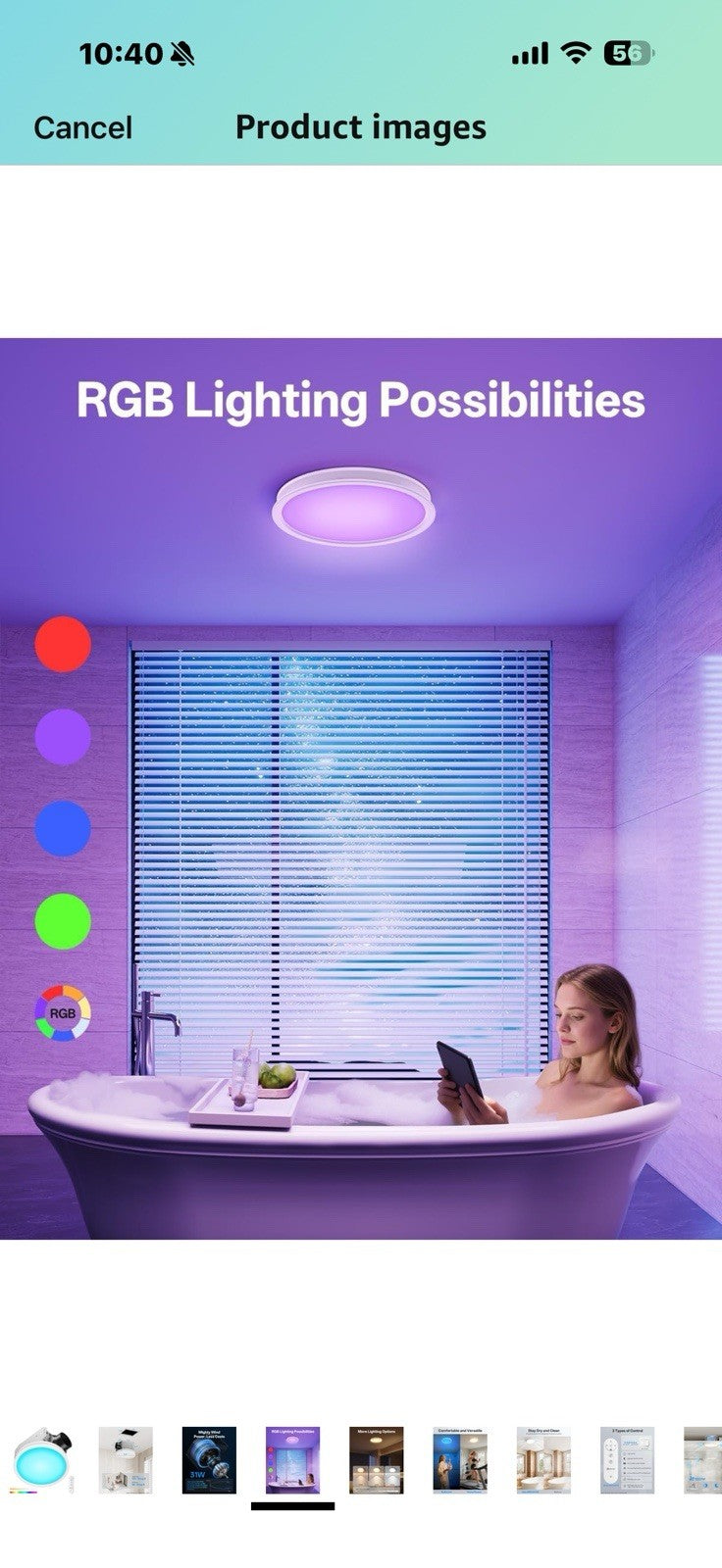 Bathroom Exhaust Fan with RGB Lights, 110CFM/1.0 Sones Vent Fan with 