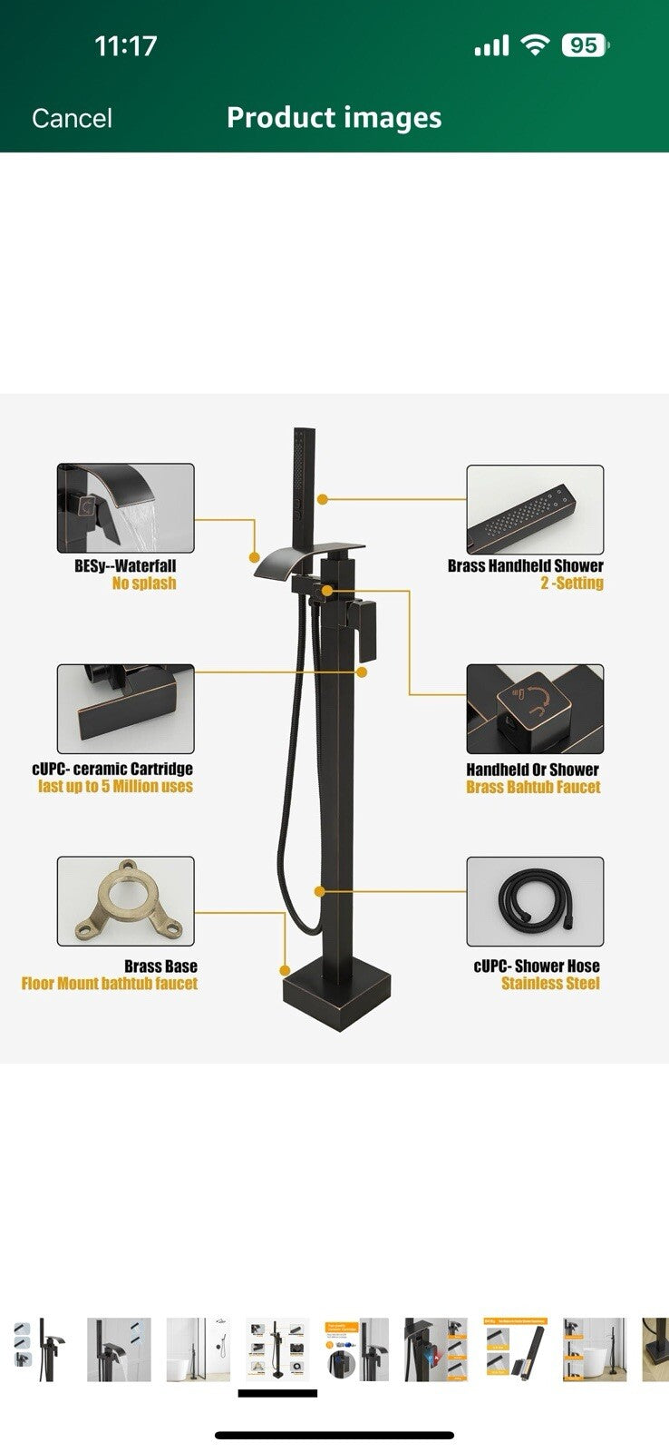 BESy Freestanding Tub Faucet Oil Rubbed Bronze Floor Mounted Tub Filler