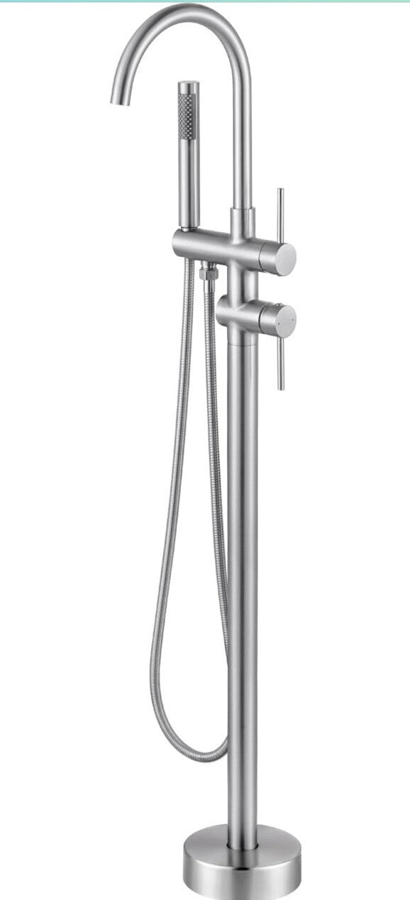 Freestanding Tub Filler Faucet, Floor Mount Brushed Nickel Bathtub Faucet