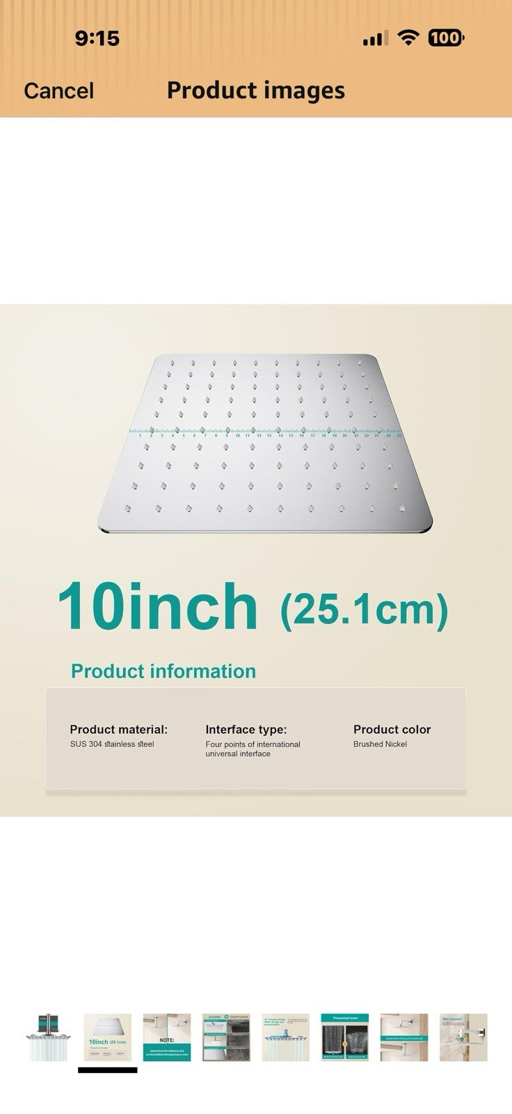 Square Rain Shower Head, High Flow Stainless Steel,Work with any decorative