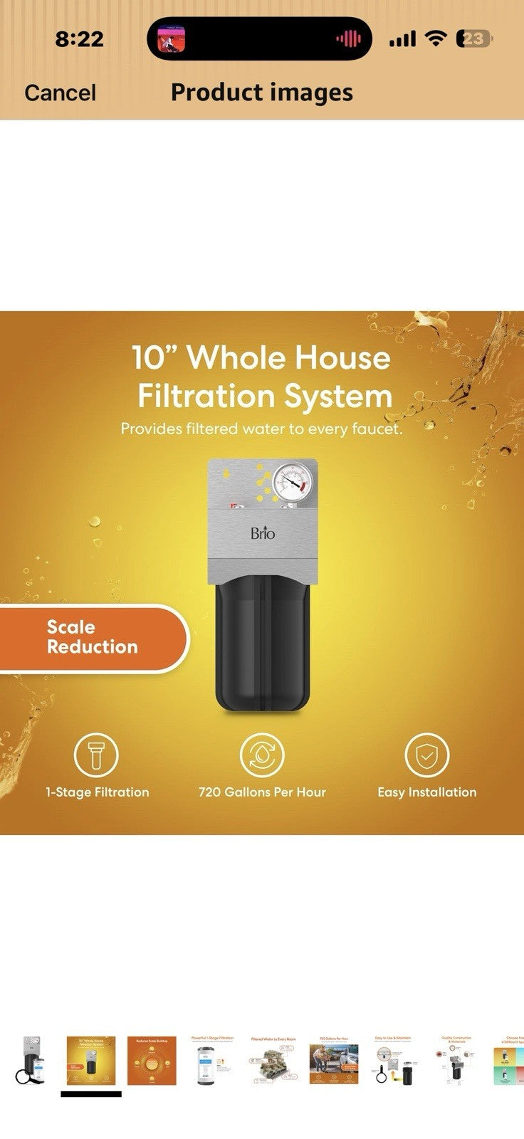 Brio Whole House Water Filter System w/Gauge & Fast-Flow Sediment