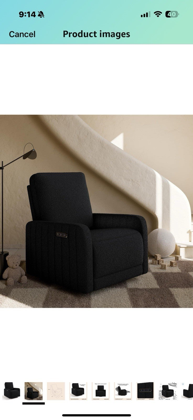 Storkcraft Kyoto Deluxe Extra-Wide Power Recliner Swivel Glider (Black Boucle) 