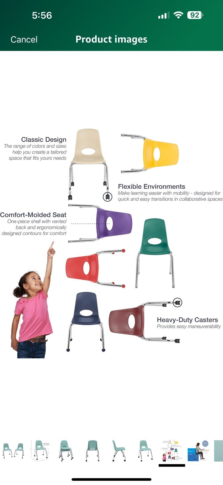 Factory Direct Partners 10372-SF 18" Mobile School Chair with Wheels