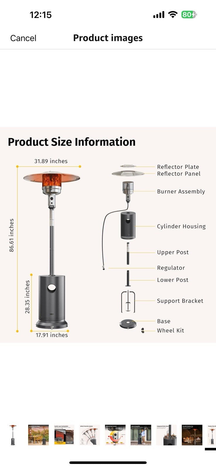 EAST OAK 48,000 BTU Patio Heater for Outdoor Use with Round Table Design