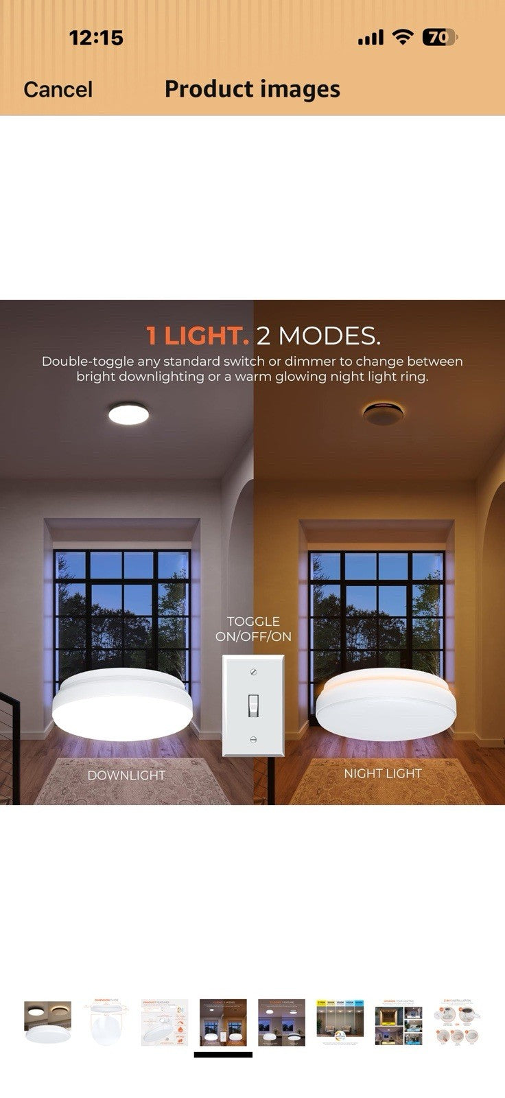 HALO FM 15” Indoor LED Flush Mount Ceiling Light w/Night Light,
