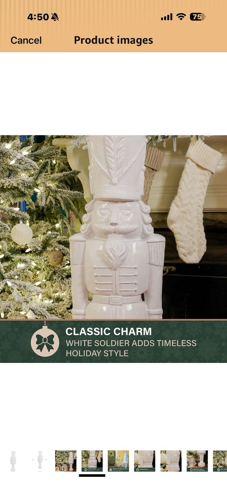 Fraser Hill Farm 48” Glossy White Soldier, Large Resin Decorative Christmas