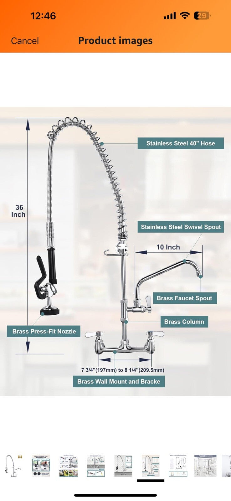 Commercial Sink Faucet with Sprayer: ALEASHA 36 Inches Commercial