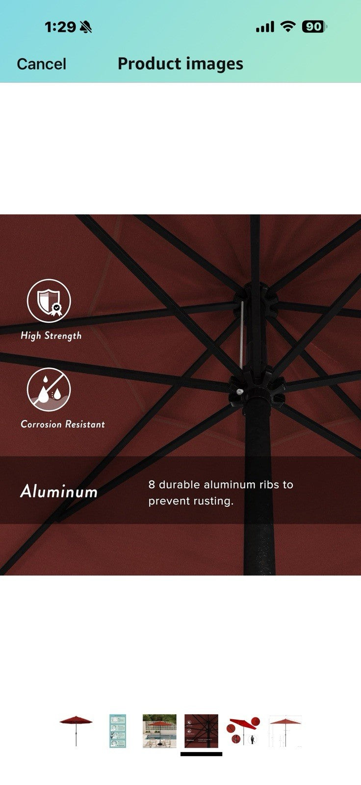 California Umbrella 9' Rd Aluminum Patio Umbrella, Crank Lift, Auto Tilt, 