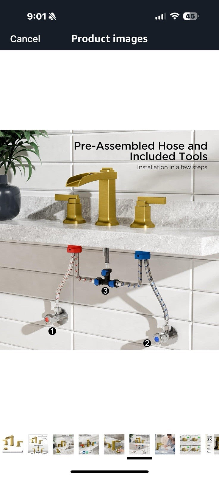 FORIOUS Waterfall Brushed Gold Bathroom Faucets 3 Hole, Modern 