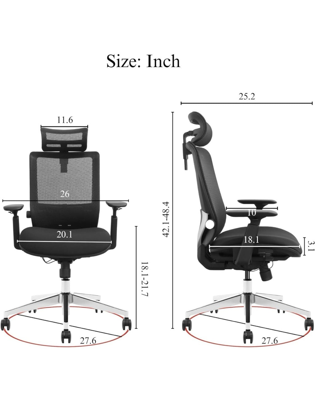 Urboro & Domo SM6 Ergonomic Office Chair with Adjustable Lumbar Support,