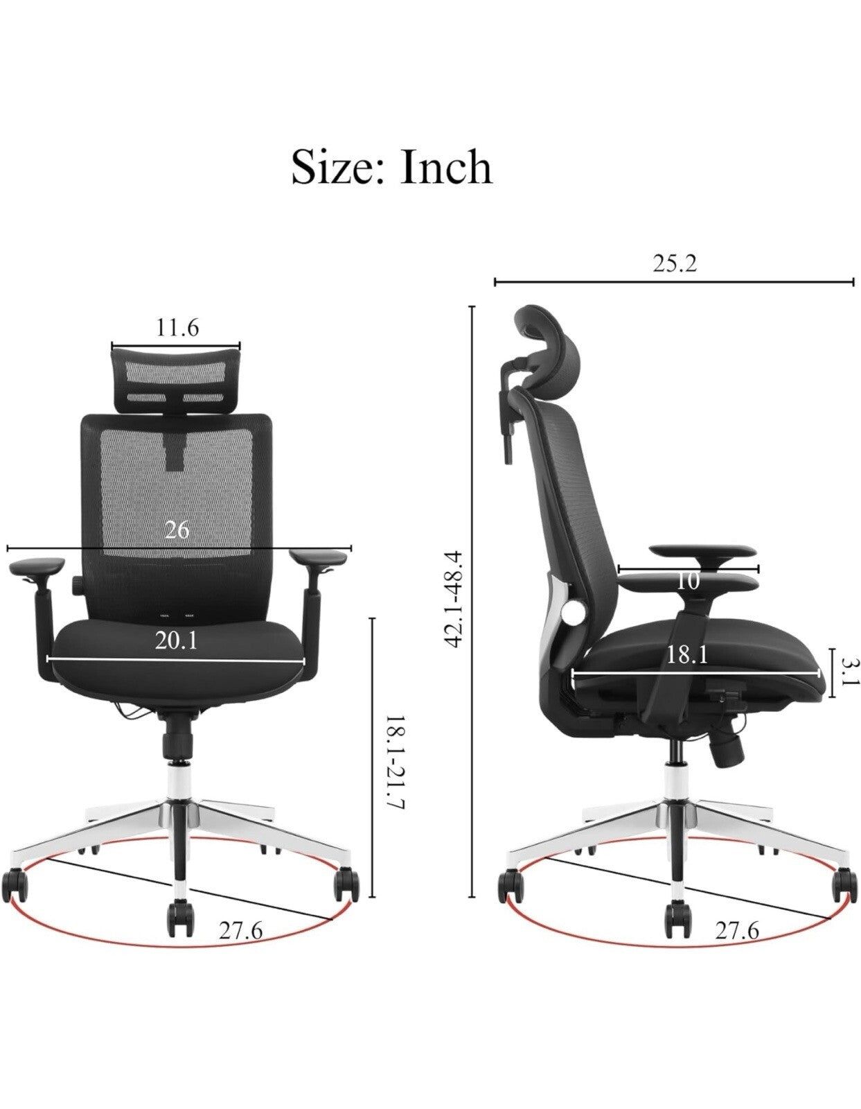 Urboro & Domo SM6 Ergonomic Office Chair with Adjustable Lumbar Support,