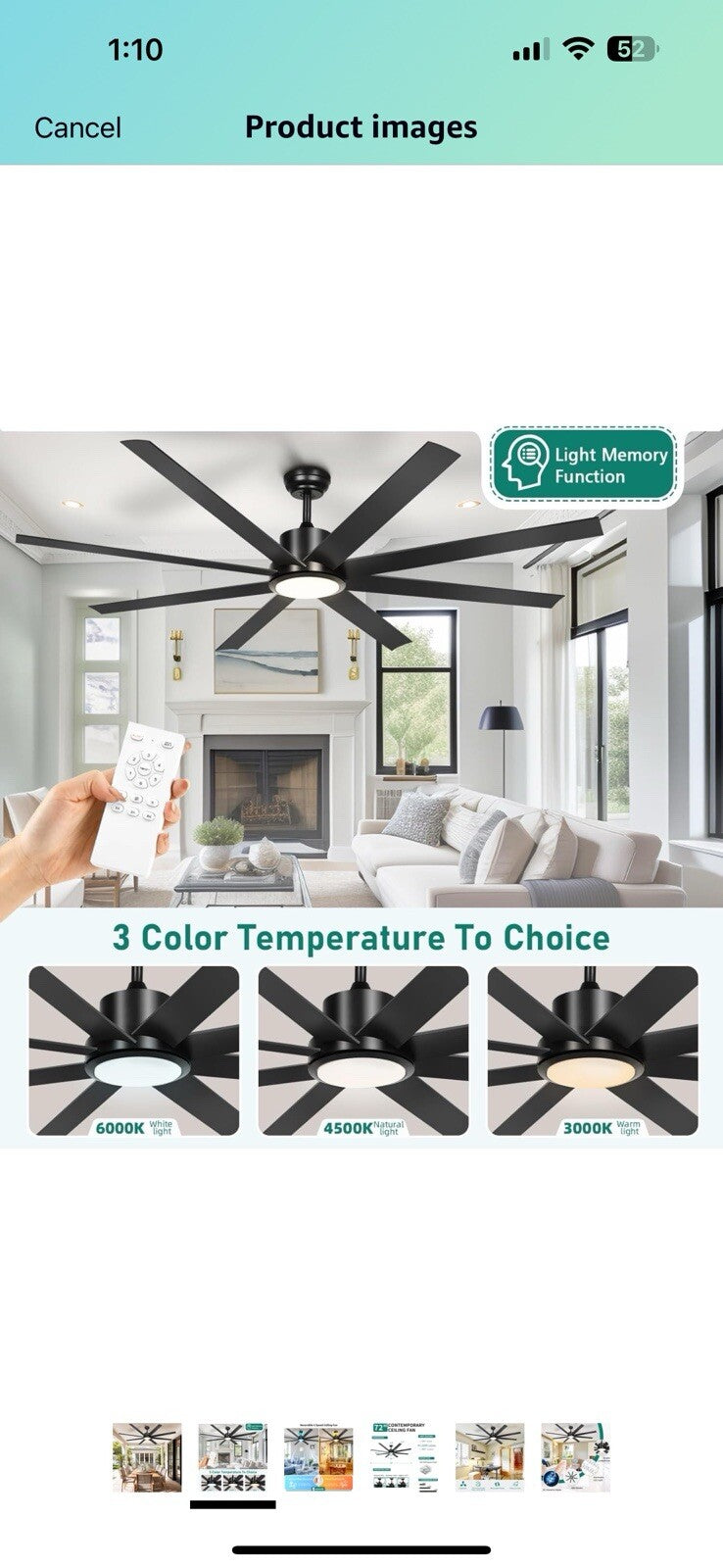 YITAHOME 72 Inch Ceiling Fans with Lights and Remote Control for Indoor
