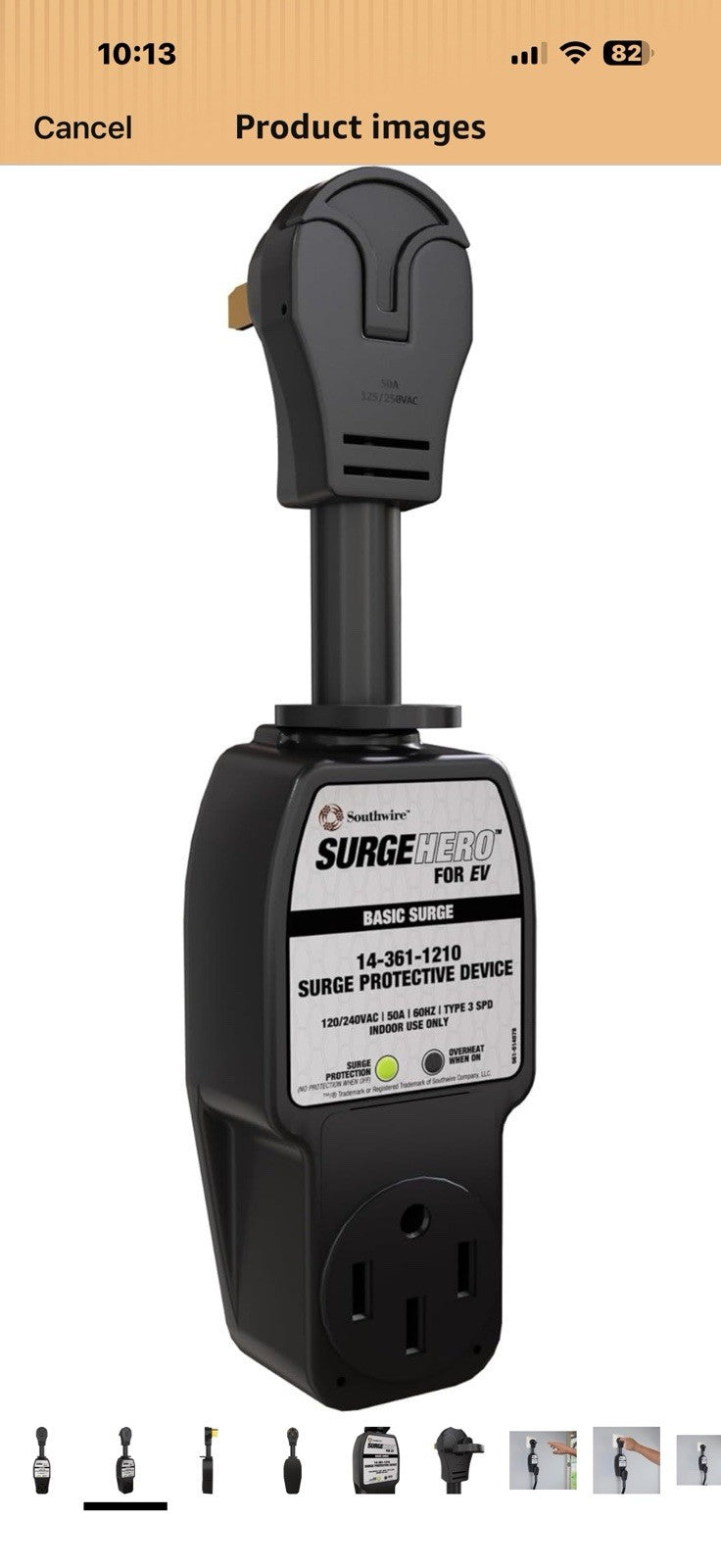 Southwire SurgeHero™ Indoor EV Surge Protector, 240V 50A Inline Surge