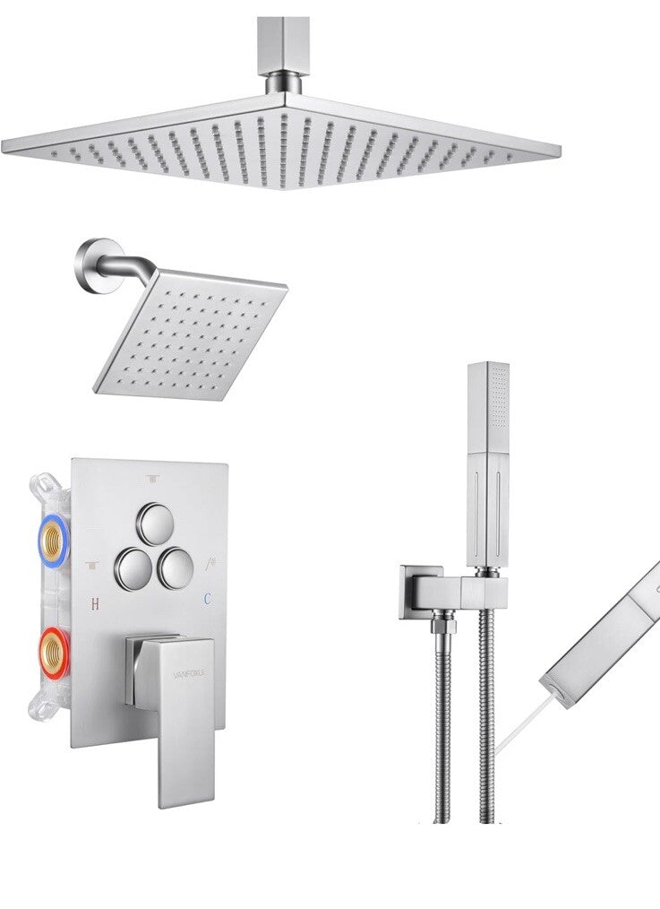 VANFOXLE Shower Faucet Set Brushed Nickel Shower System,Push Button 