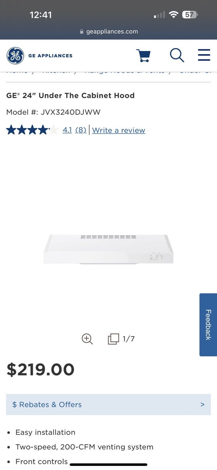 GE 24in. Under Cabinet Range Hood