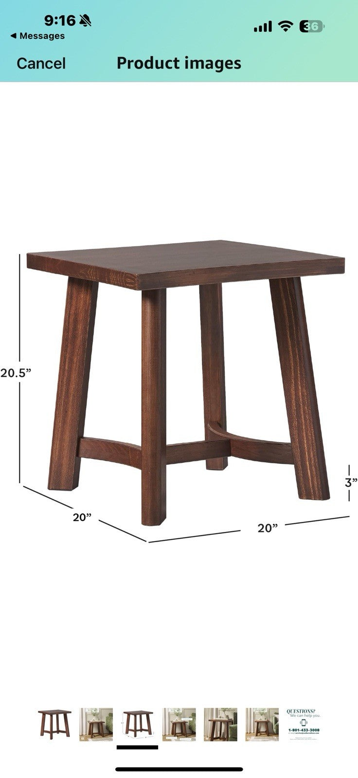 Walker Edison Colt Modern Farmhouse Solid Wood Square Side Table, 18 Inch