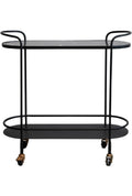 Bloomingville Metal and Veneer 2-Tier Bar Cart on Wheels, Matte Black