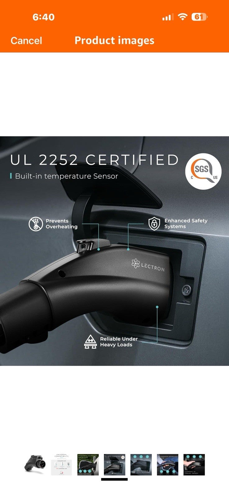 Lectron NACS to J1772 EV Charging Adapter - Compatible with Tesla Wall