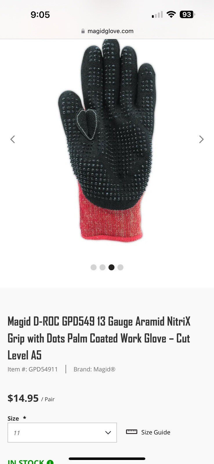Magid D-ROC GPD549 13 Gauge Aramid NitriX Grip, 11xxL, 12 Pairs