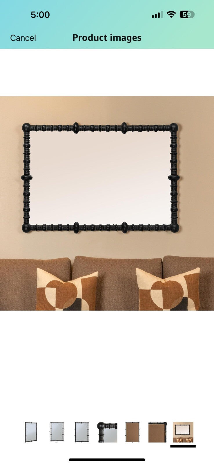 Creative Co-Op Chic Wood Beaded Dowel Frame Mirror, Black