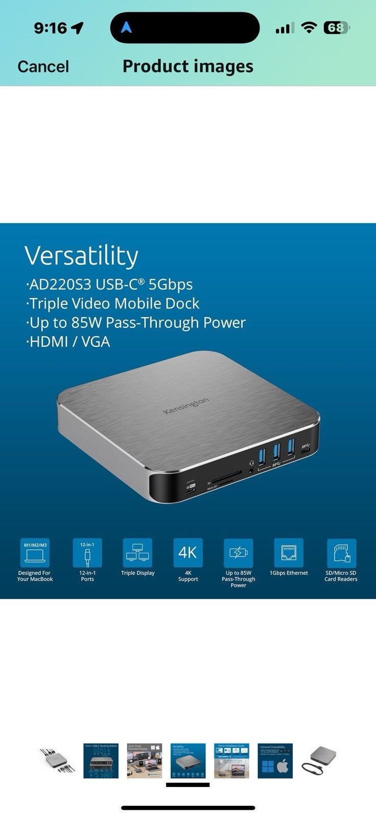 Kensington AD220S3 Dual Display Dock for Any MacBook