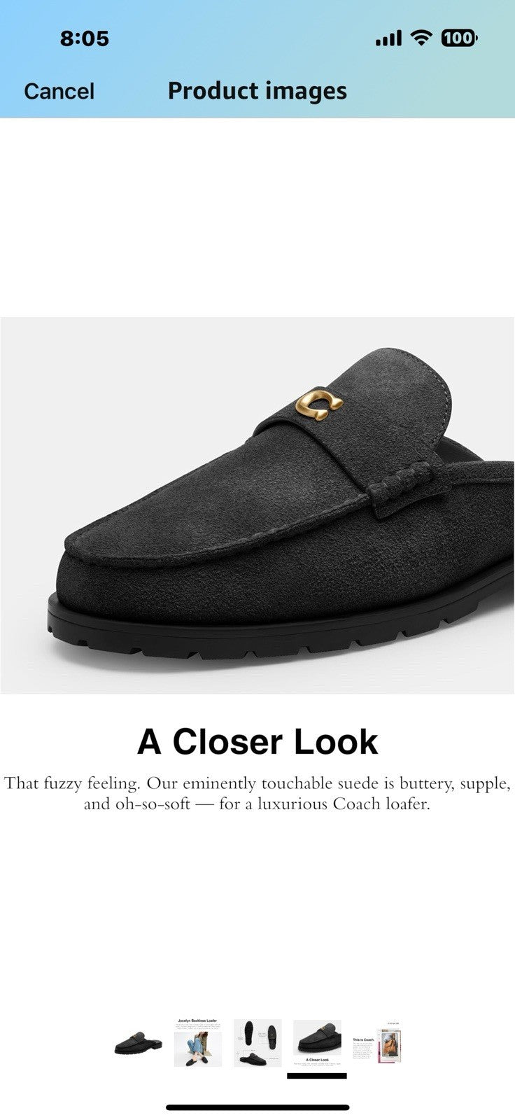Coach Women's Jocelyn Backless Loafer, Charcoal/Black, 5