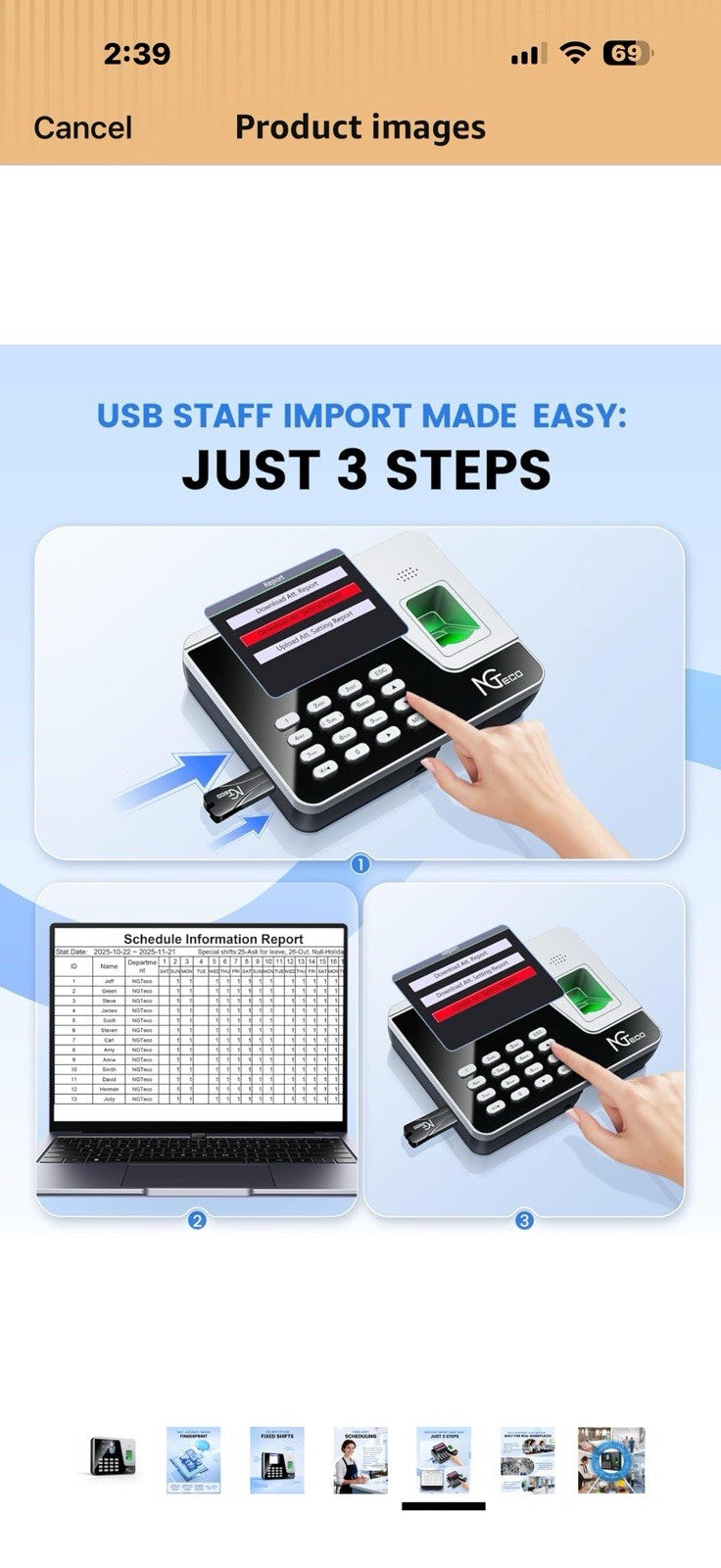 NGTeco Fingerprint & PIN Time Clock, Standalone Biometric Punch Machine