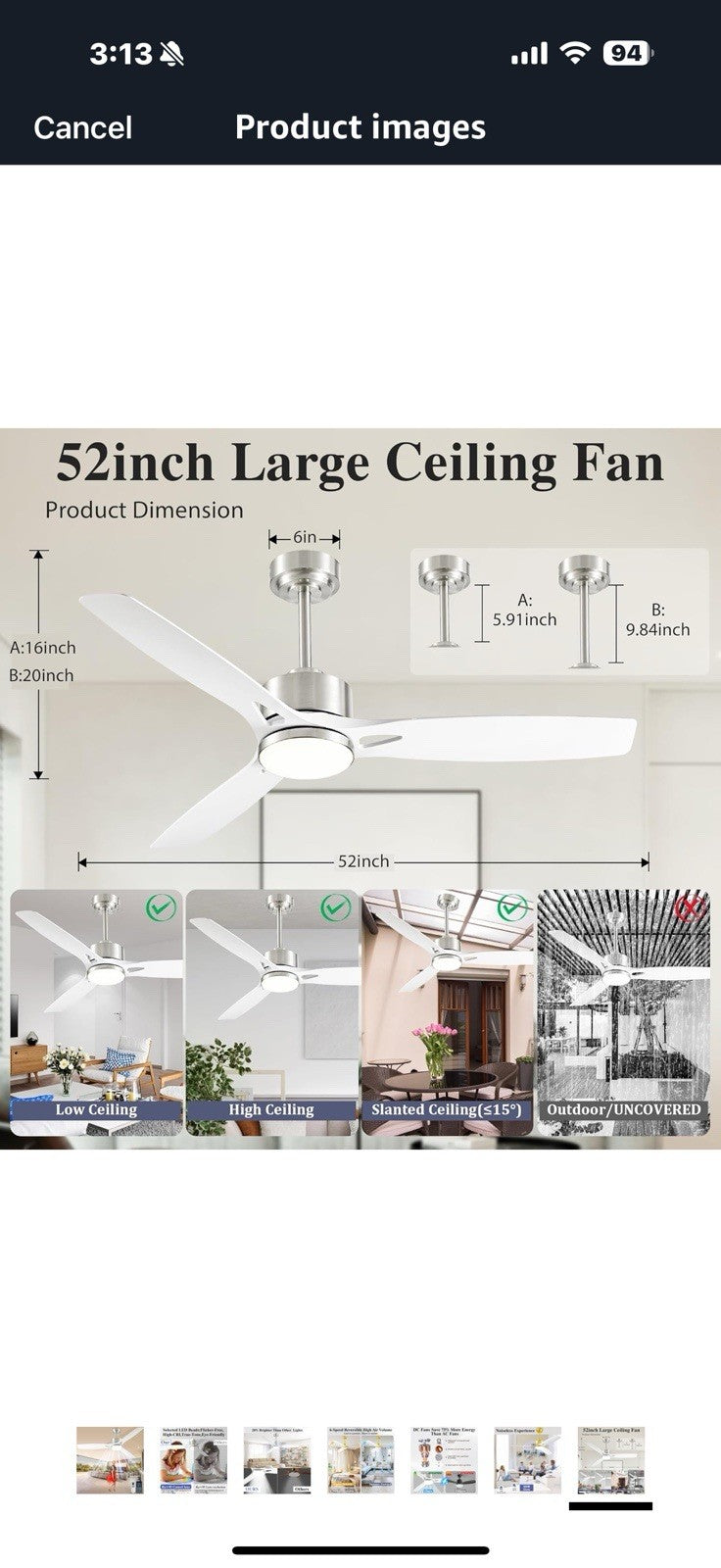 52 Inch Ceiling Fans with Lights and Remote Control - Outdoor Indoor 