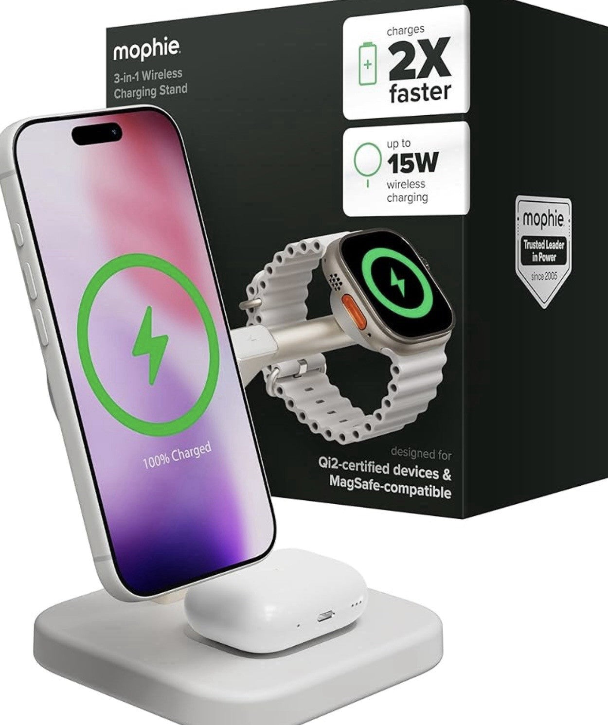 Mophie 3-in-1 Wireless Charging Stand - Qi2-Certified, MagSafe Charger