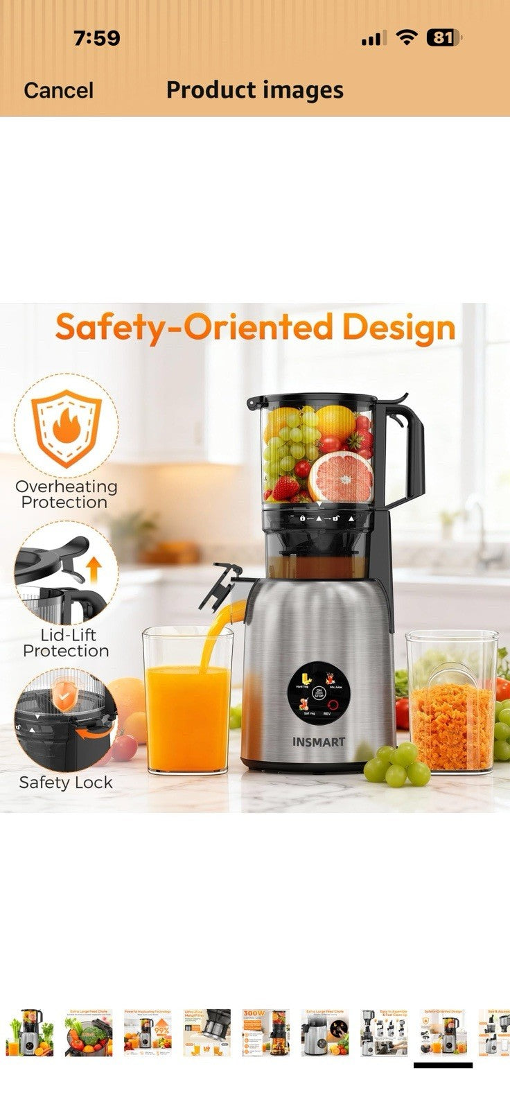 INSMART 3-in-1 Cold Press Juicer,Juicer Machines with 5.3" Large