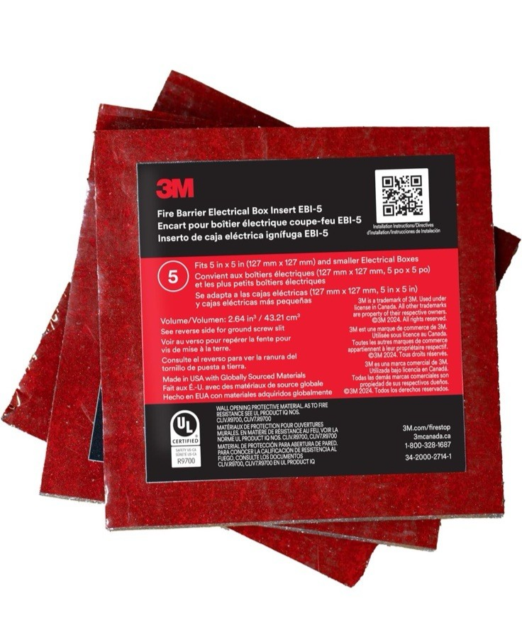 3M™ Fire Barrier Electrical Box Inserts EBI-4, 3.25 in x 3.25 in x 3/16 in, 40