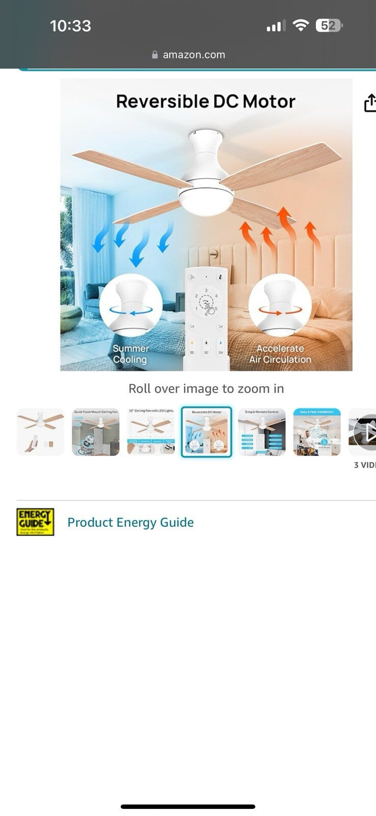 Consciot 52 Inch Flush Mount Modern Low Profile Ceiling 