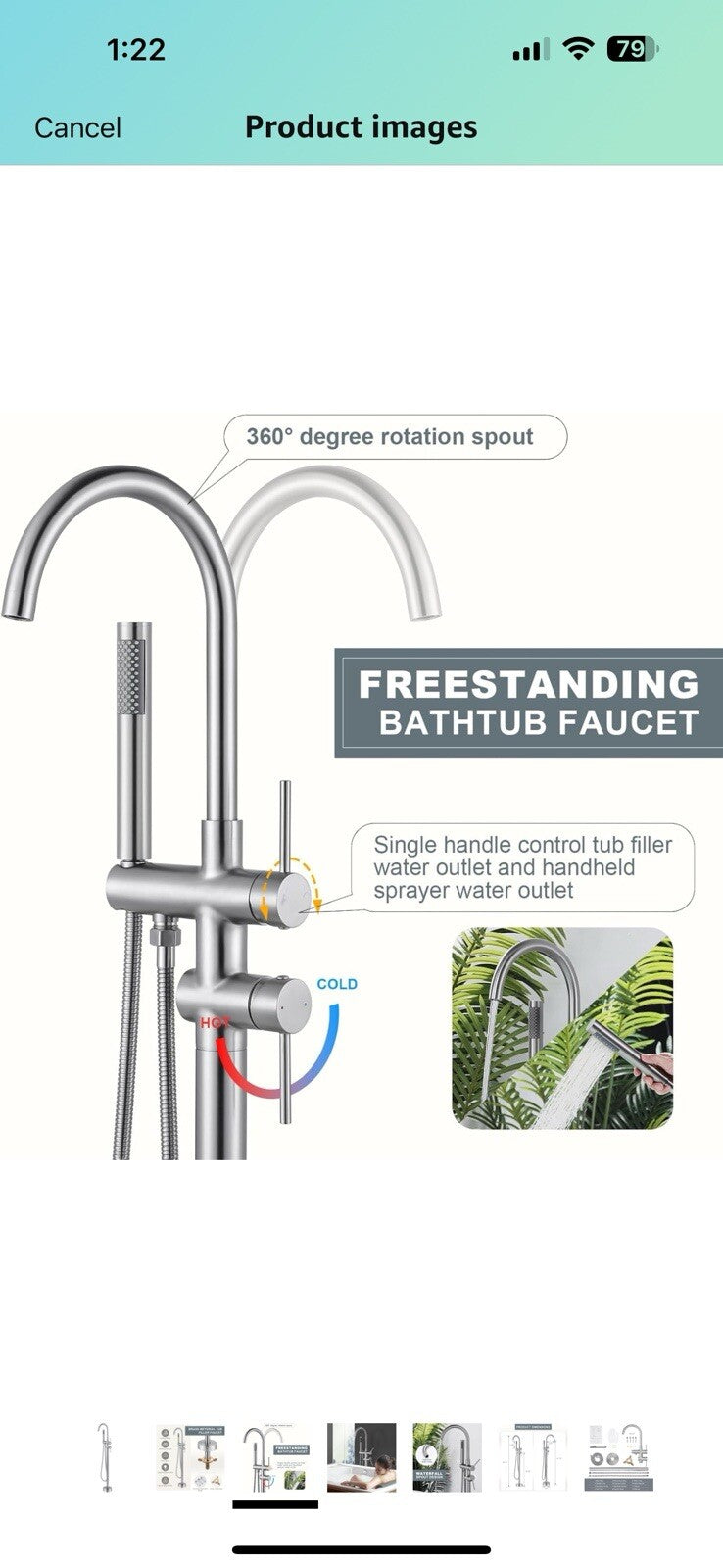Freestanding Tub Filler Faucet, Floor Mount Brushed Nickel Bathtub Faucet