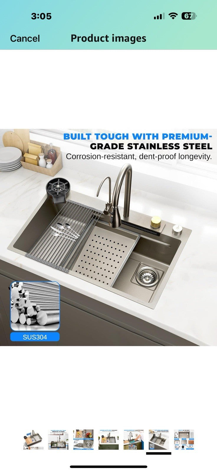 SereneLife Stainless Steel Kitchen Sink | Durable Kitchen Sink with Drain Rack,