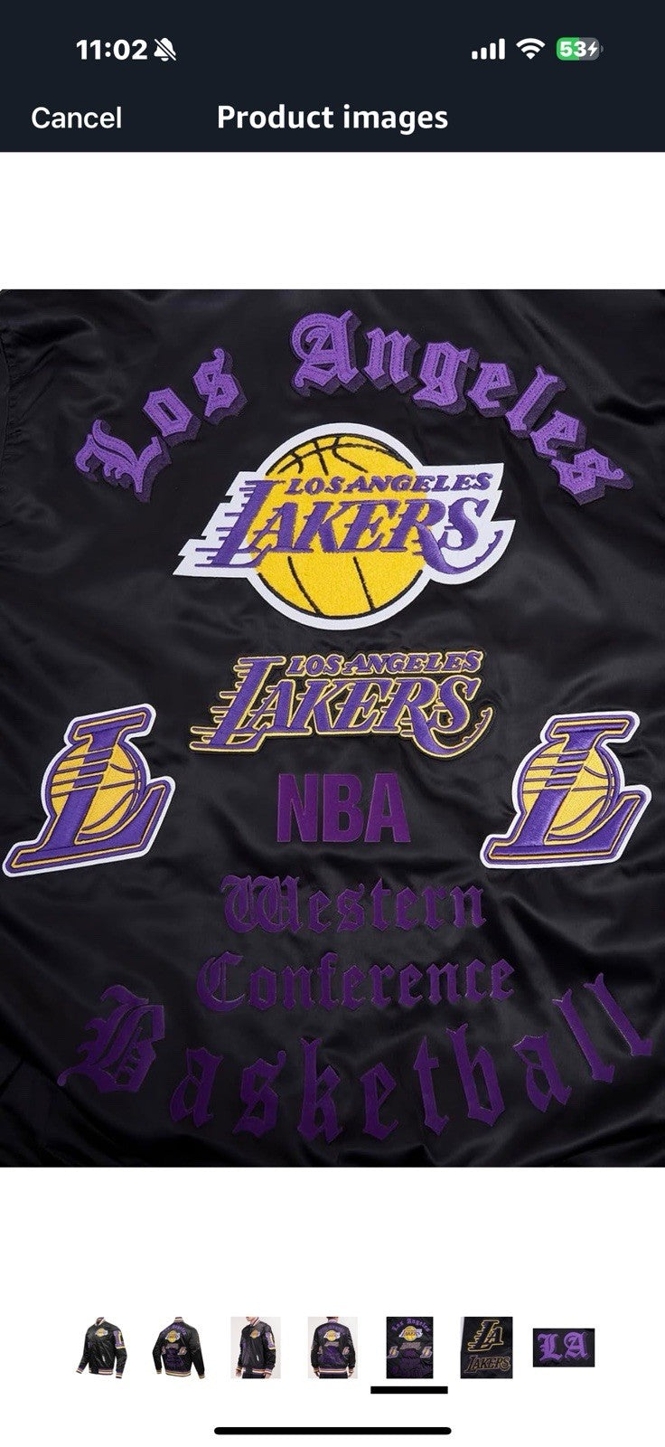 Mens NBA Old English Satin Jacket Los Angeles Lakers  Large