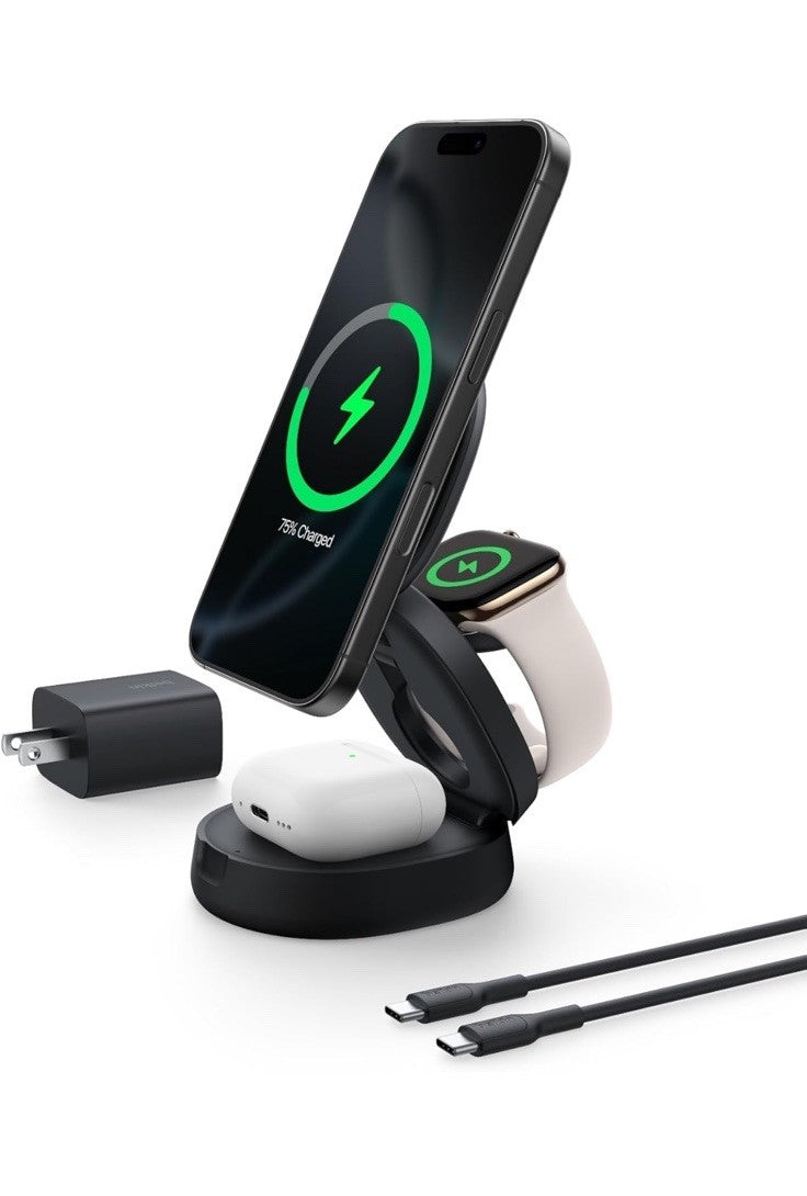Belkin MagSafe Charger Compatible, 3-in-1 Qi2 Wireless Charging Station