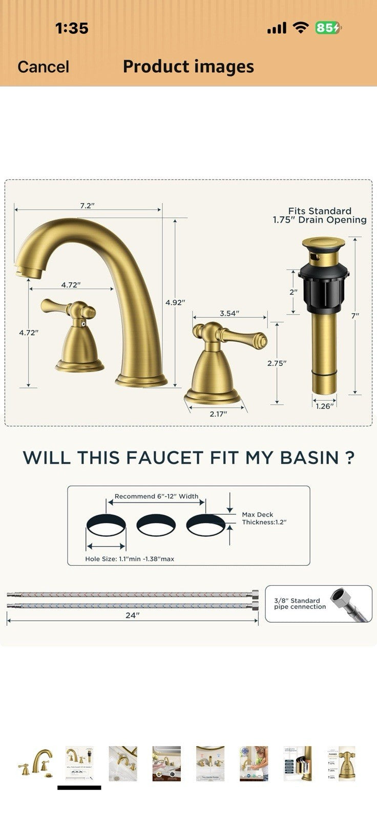 FORIOUS Brushed Gold Faucet for Bathroom Sink 3 Hole, 8 Inch Widespread