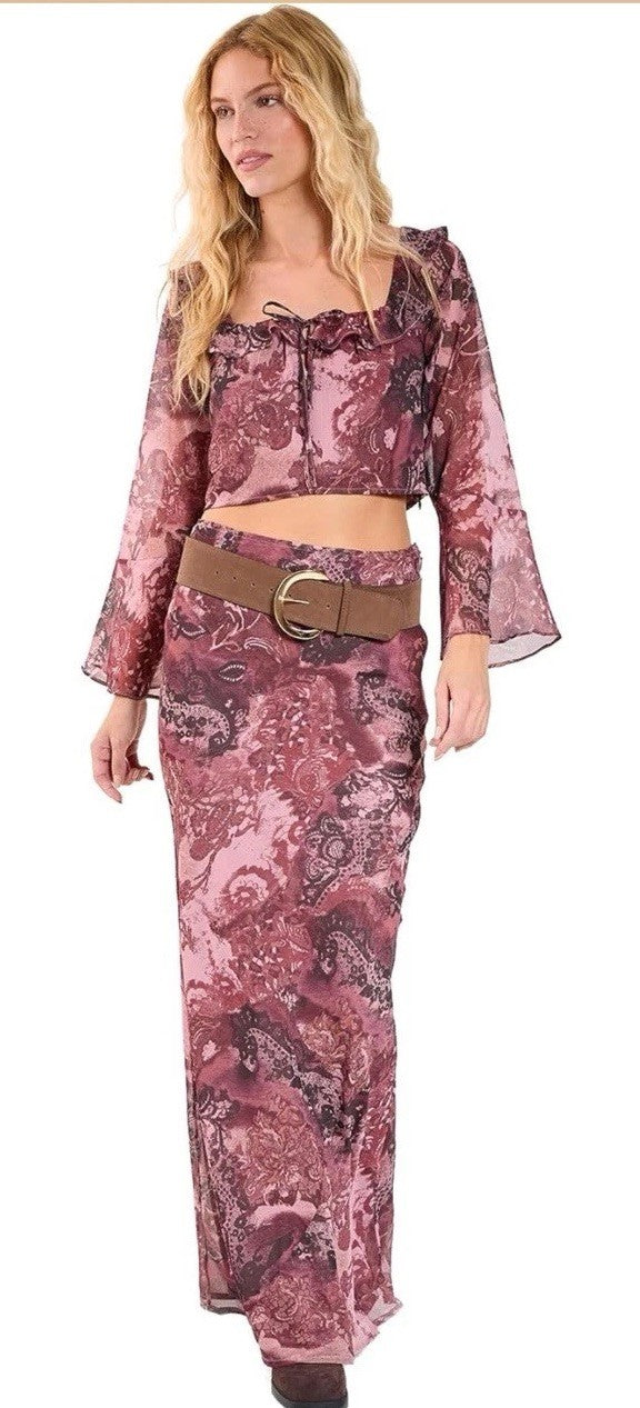 Nasty Gal Paisley Ruffle Fluted Sleeve Top Size 10