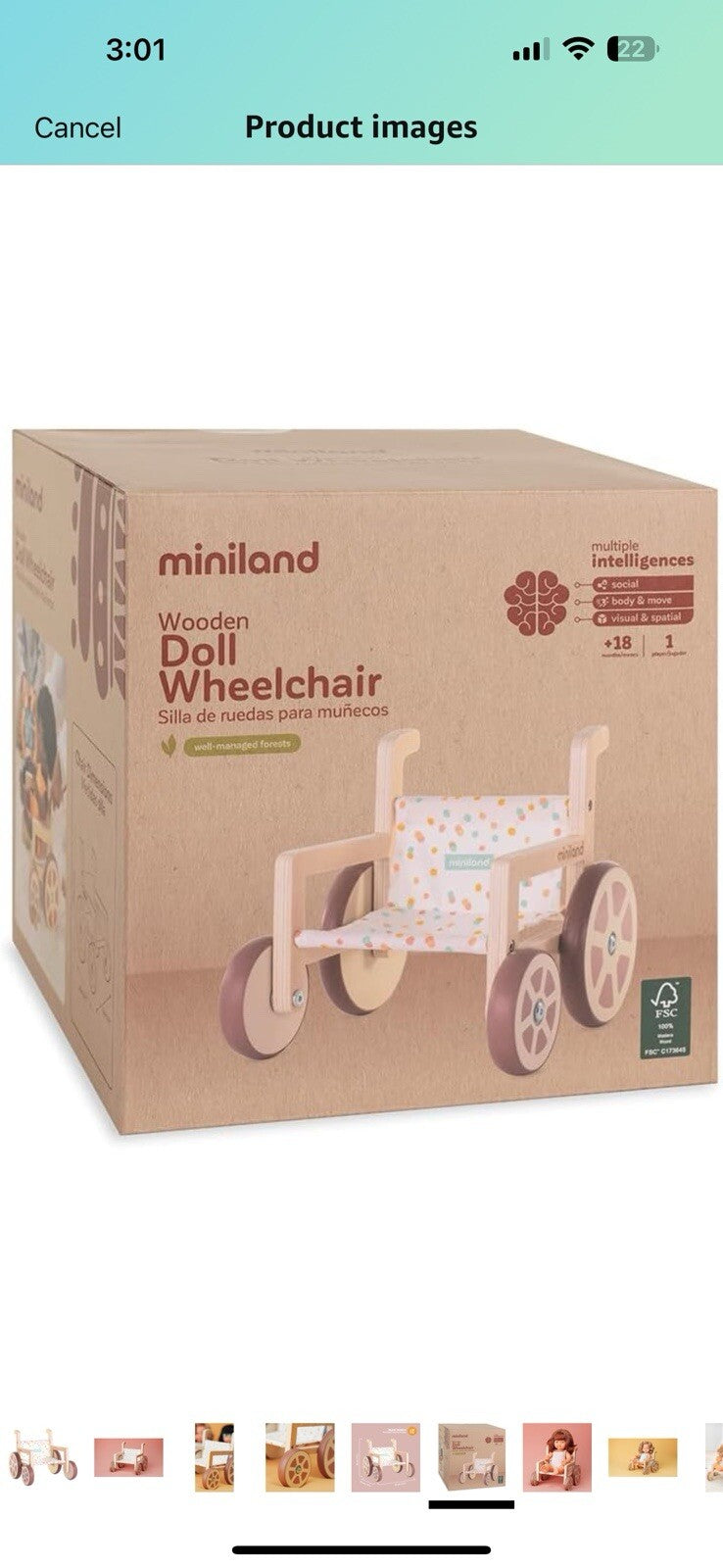 Miniland Doll Wooden Wheelchair Made with ECO Quality Materials which Provide