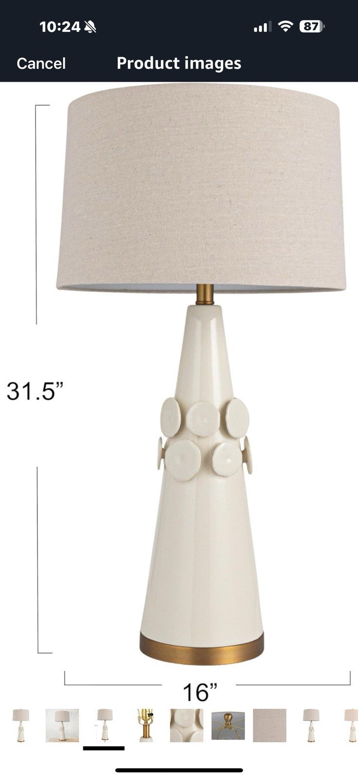 Creative Co-Op Stoneware Conical Table Lamp with Cream Crackle Glaze and
