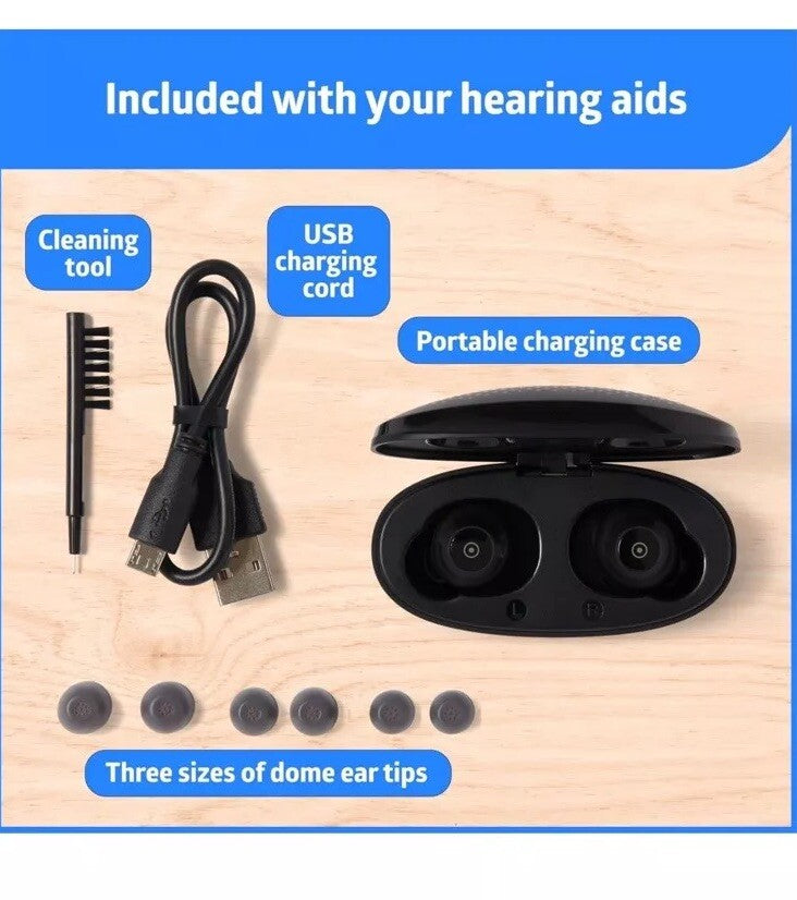 Medline Rechargeable OTC Hearing Aids, Black, in-The-Ear, 4 Environmental 