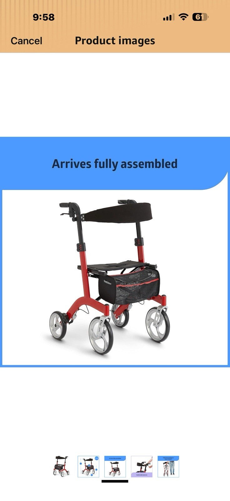 Medline European Style Lightweight Rollator with Backrest – Strong,