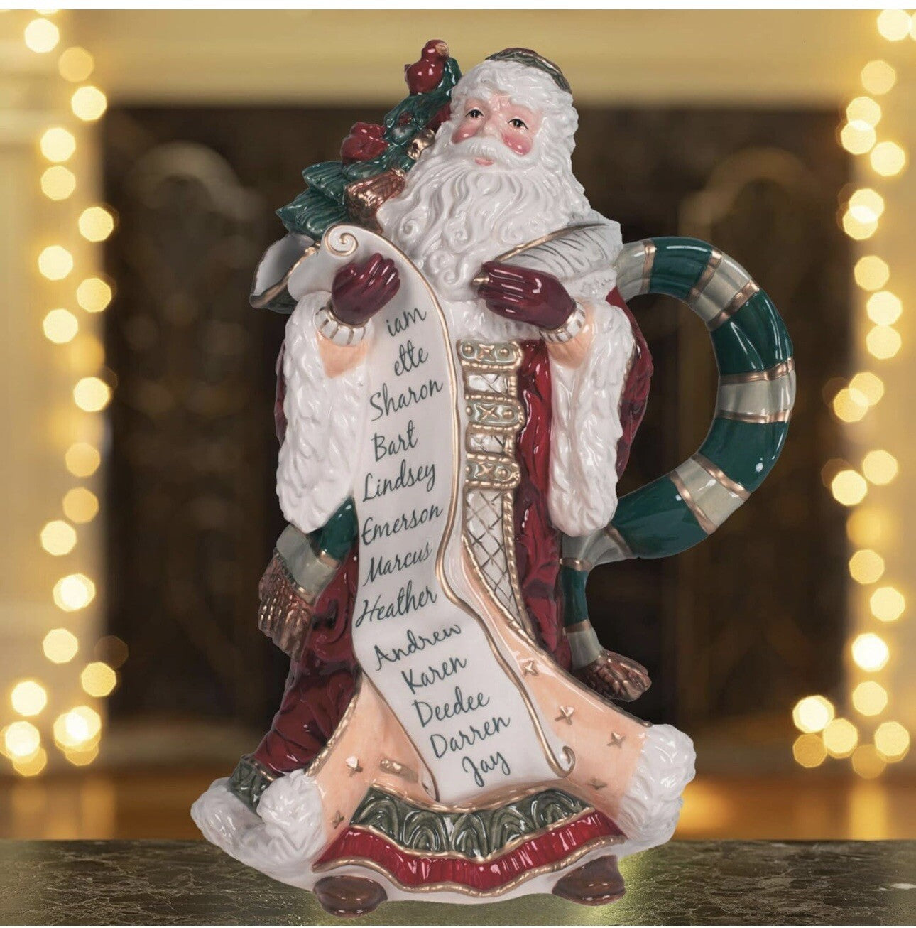 Fitz and Floyd Holiday Home Festive Santa Pitcher Figurine, 11.75 inch