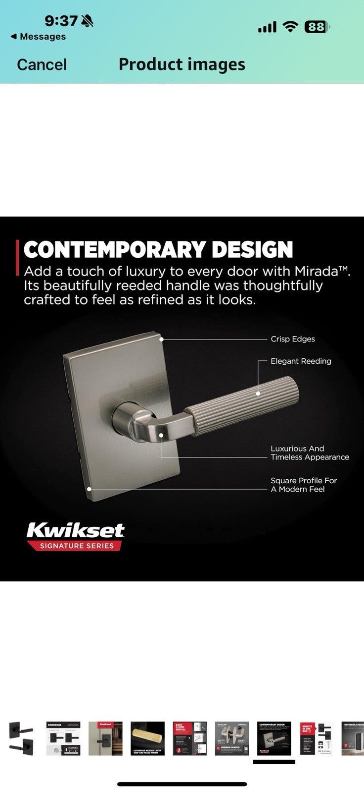 Kwikset Mirada Reeded Interior Passage Door Handle, Lever for Closet 