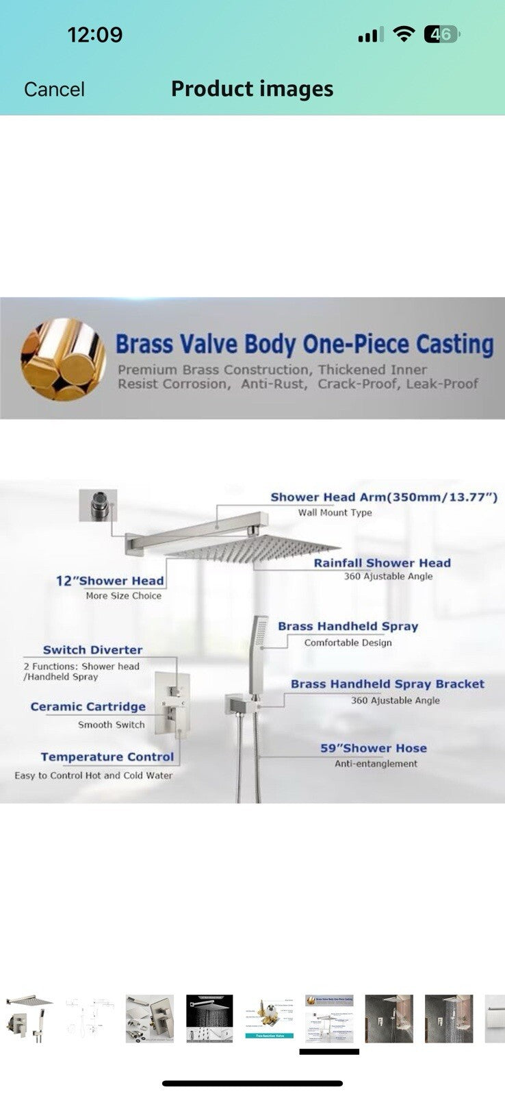 WELLFOR 12-In Wall Mounted Rain Shower Faucet with Single Handle