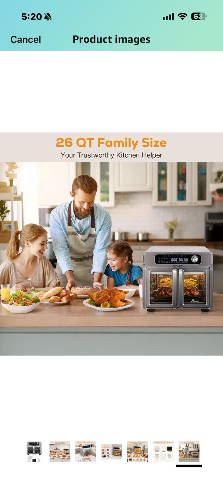 Extra Large French Door Air Fryer Toaster Oven Combo, 24 Cooking 