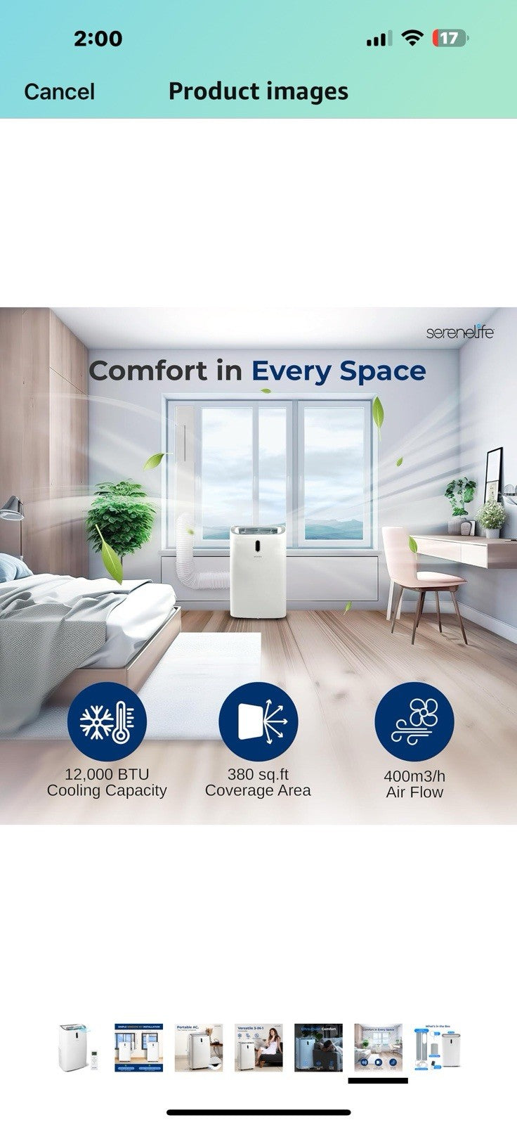 SereneLife SLPAC242B Portable Air Conditioner-12000 BTU Capacity (ASHRAE)